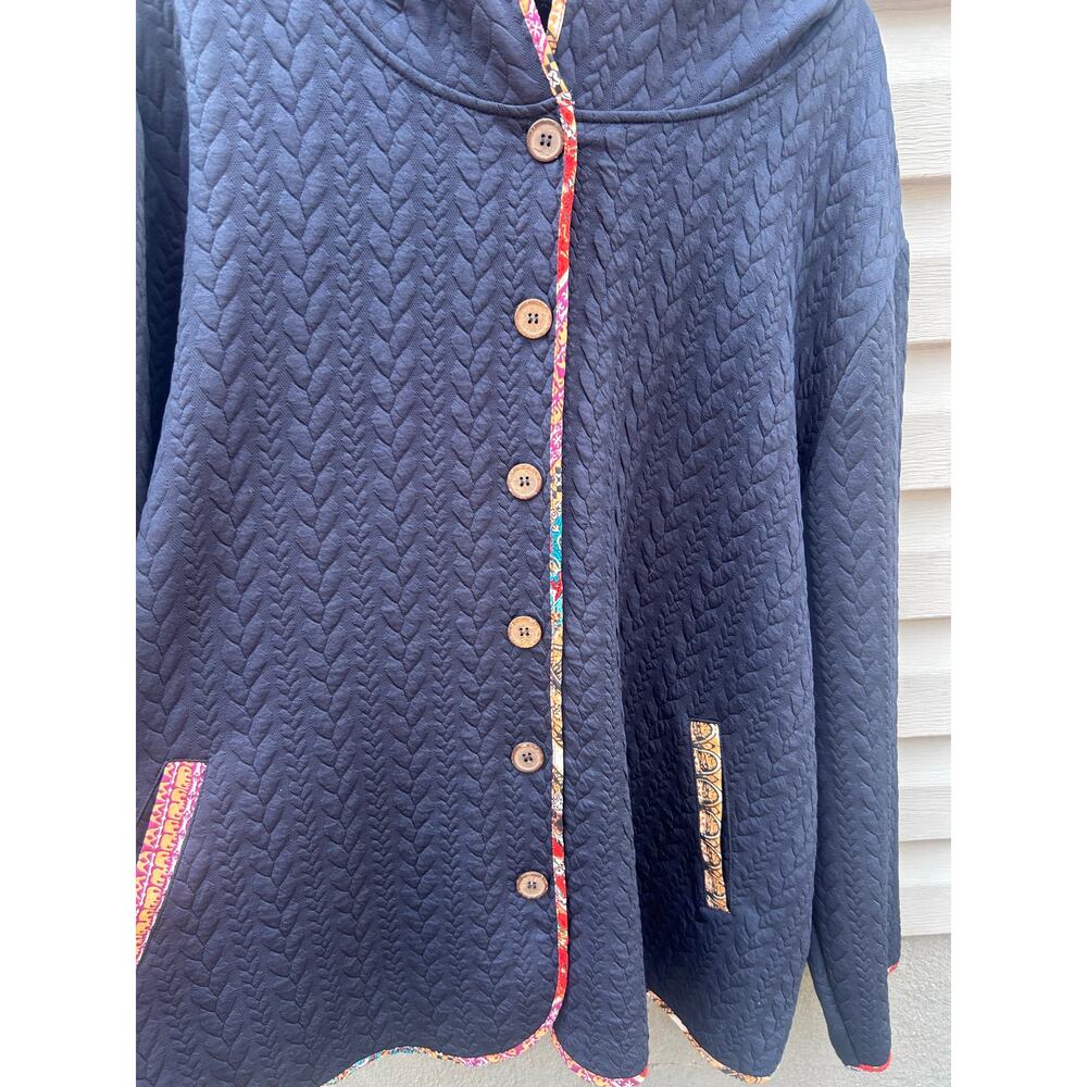 BloomChic Womens 26 4X Navy Quilted Hooded Jacket Floral Trim Button Plus Size - Picture 4 of 7